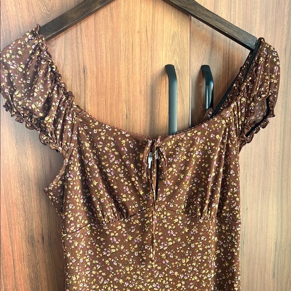 NWT Stitch Pine Floral Midi Dress Medium Brown Milkmaid Peasant Stretch Prairie - Picture 3 of 14